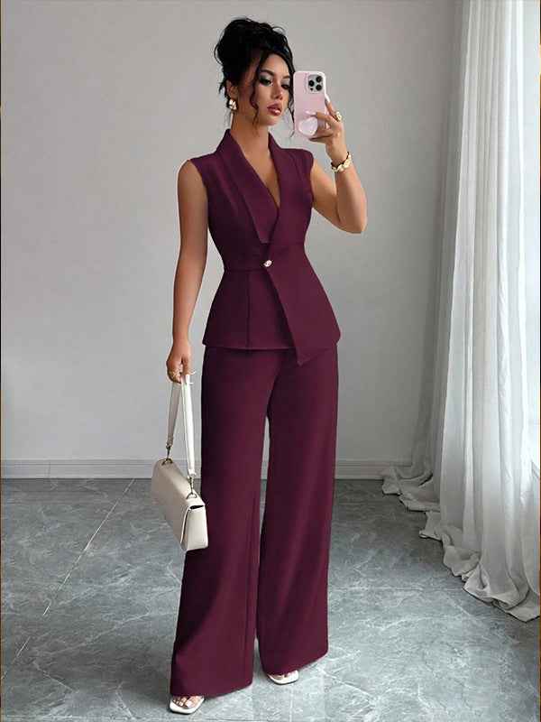 Sleeveless Blazer And Straight-leg Pants Women's Two-piece Set