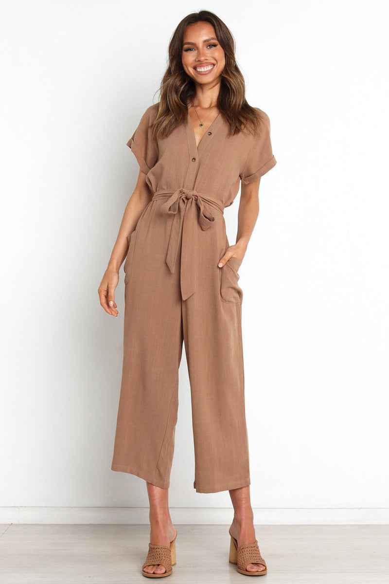 V-neck Cropped Wide-leg Jumpsuit For Women