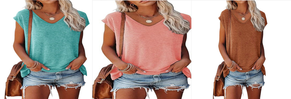 Women's Summer V-Neck Solid Color Casual Loose Short-Sleeve - Shop NCLC