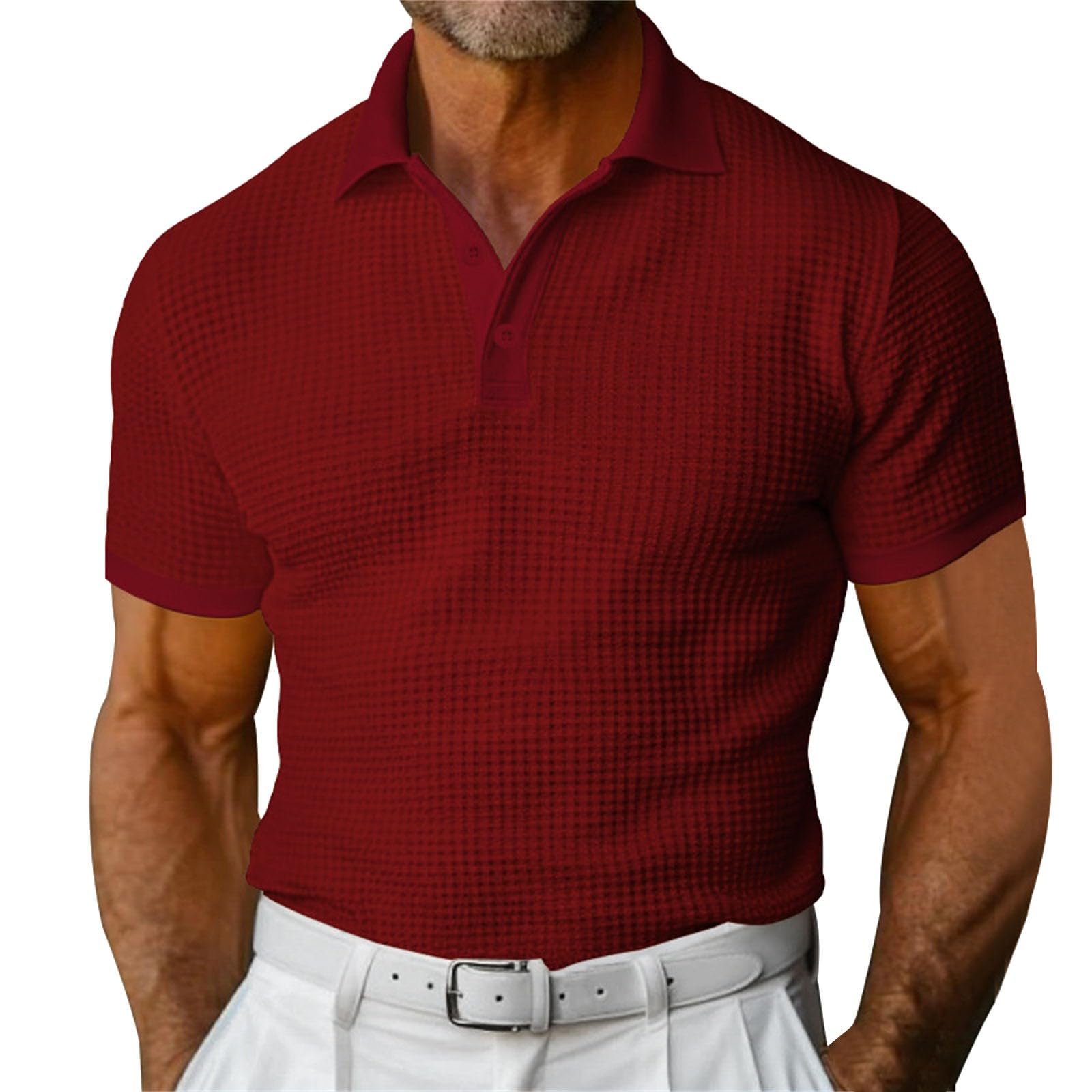 Waffle Short Sleeve Polo Shirt Men's Fashion Summer Lapel Tops - Shop NCLC