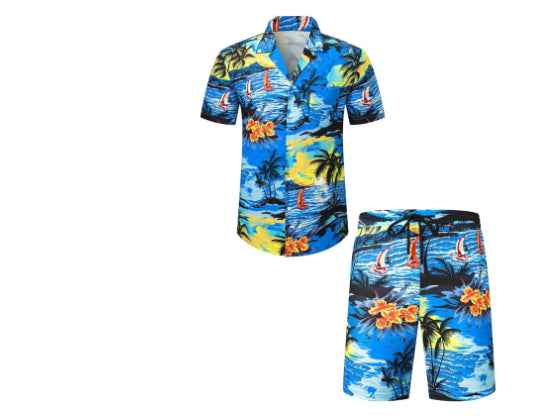 Men's Casual Beach Short-sleeved Shirt And Shorts Suit