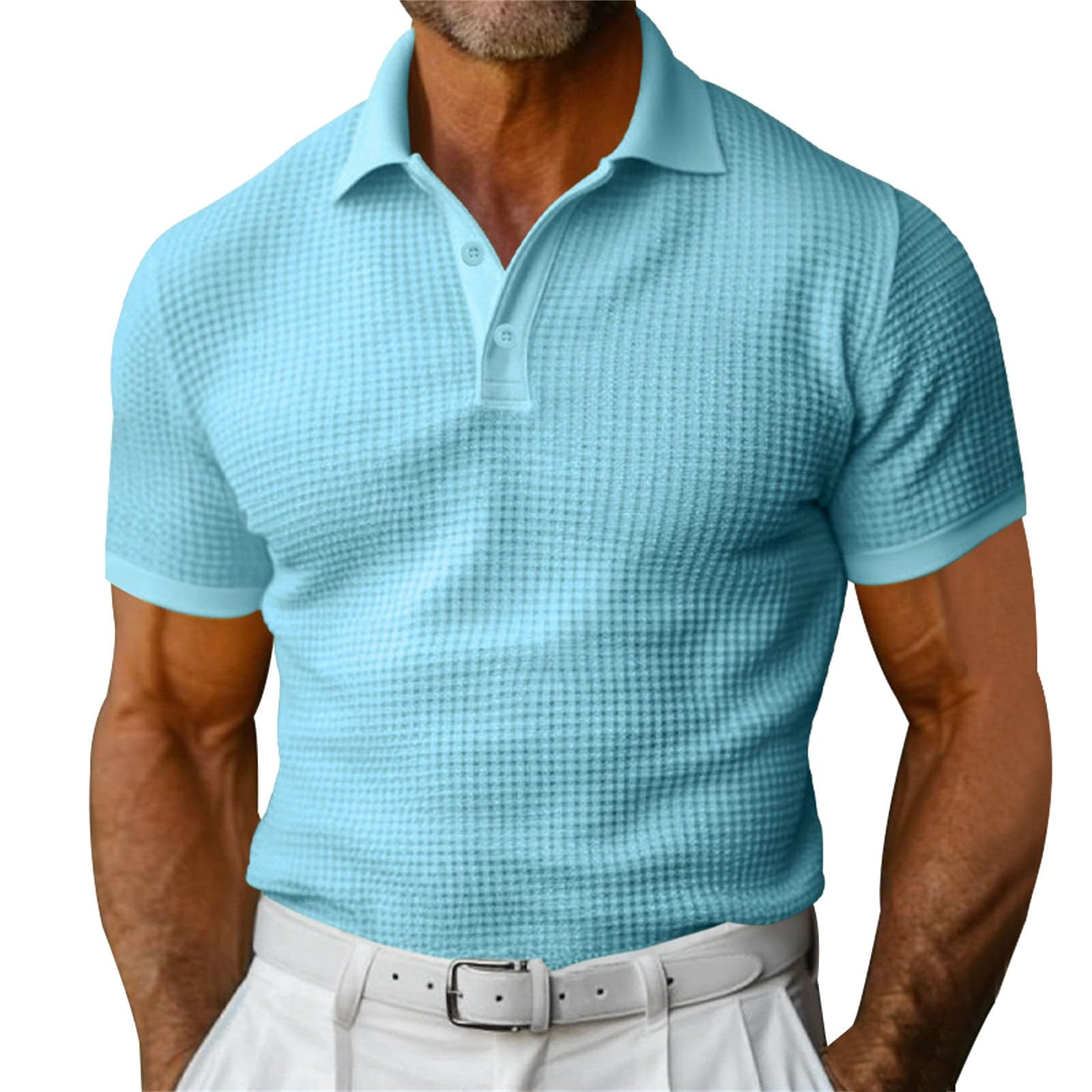 Waffle Short Sleeve Polo Shirt Men's Fashion Summer Lapel Tops - Shop NCLC