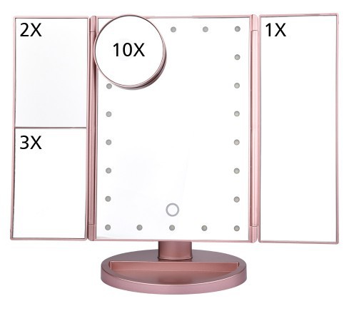 24 LED Magnifying Lighted Cosmetic Makeup Mirror Tabletop Tri-fold Touch Screen Mirror Touch Screen - Shop NCLC