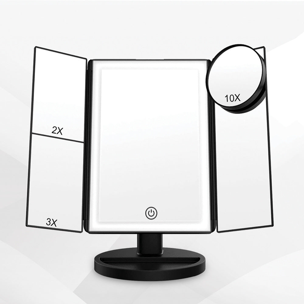 24 LED Magnifying Lighted Cosmetic Makeup Mirror Tabletop Tri-fold Touch Screen Mirror Touch Screen - Shop NCLC