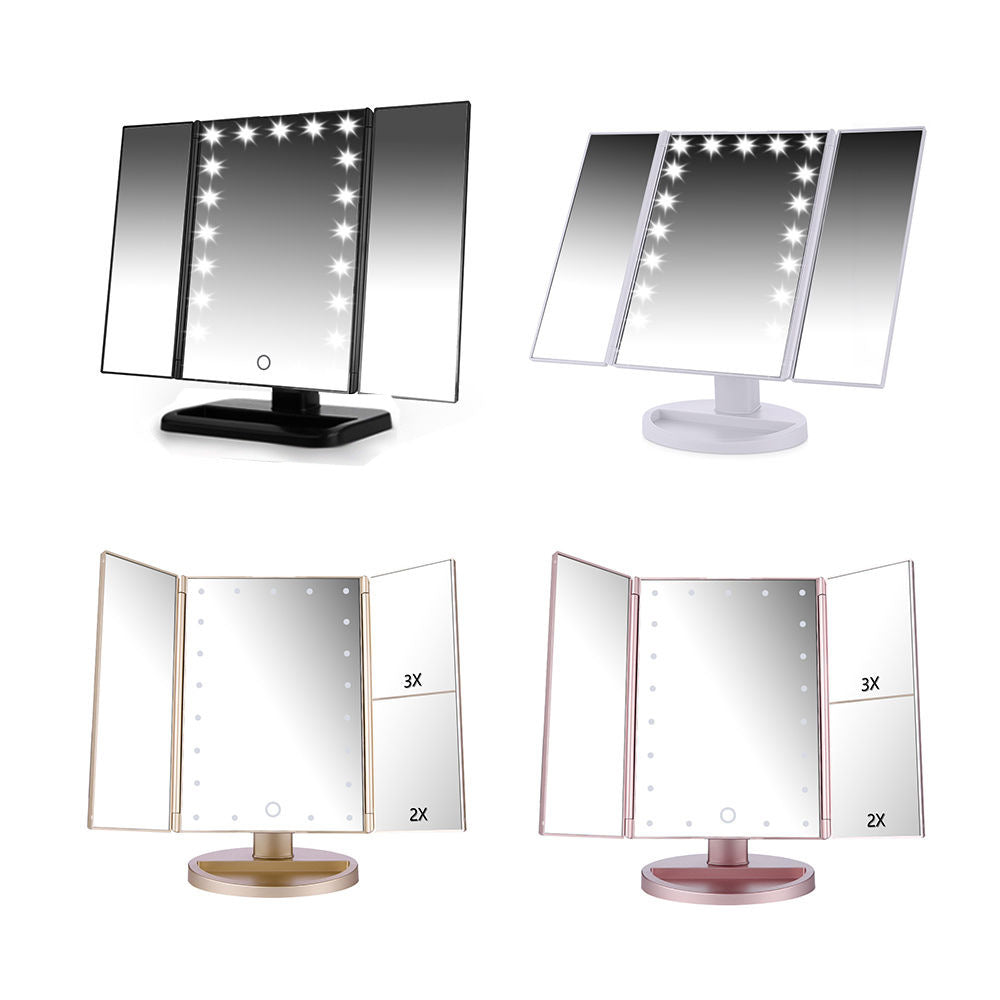 24 LED Magnifying Lighted Cosmetic Makeup Mirror Tabletop Tri-fold Touch Screen Mirror Touch Screen - Shop NCLC