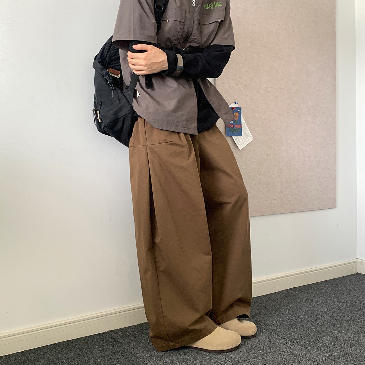 Japanese Style Wide Leg Pants Solid Color Casual Loose - Shop NCLC