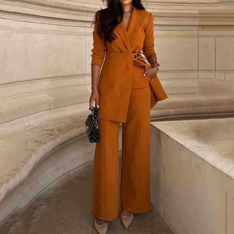 Women's Fashion Belted Pants Suit