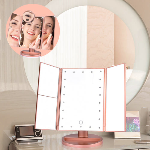 24 LED Magnifying Lighted Cosmetic Makeup Mirror Tabletop Tri-fold Touch Screen Mirror Touch Screen - Shop NCLC