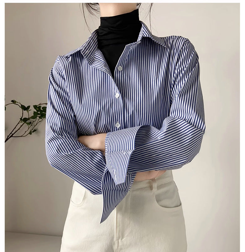 Blue Professional Striped Shirt For Women - Shop NCLC