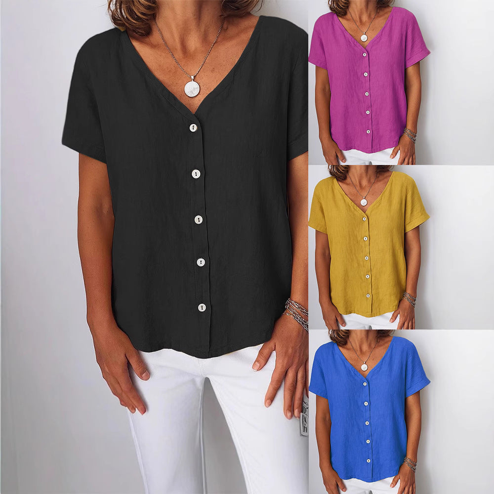 Casual Short-Sleeve V-Neck Cardigan Multi-Color Womens Shirt - Shop NCLC
