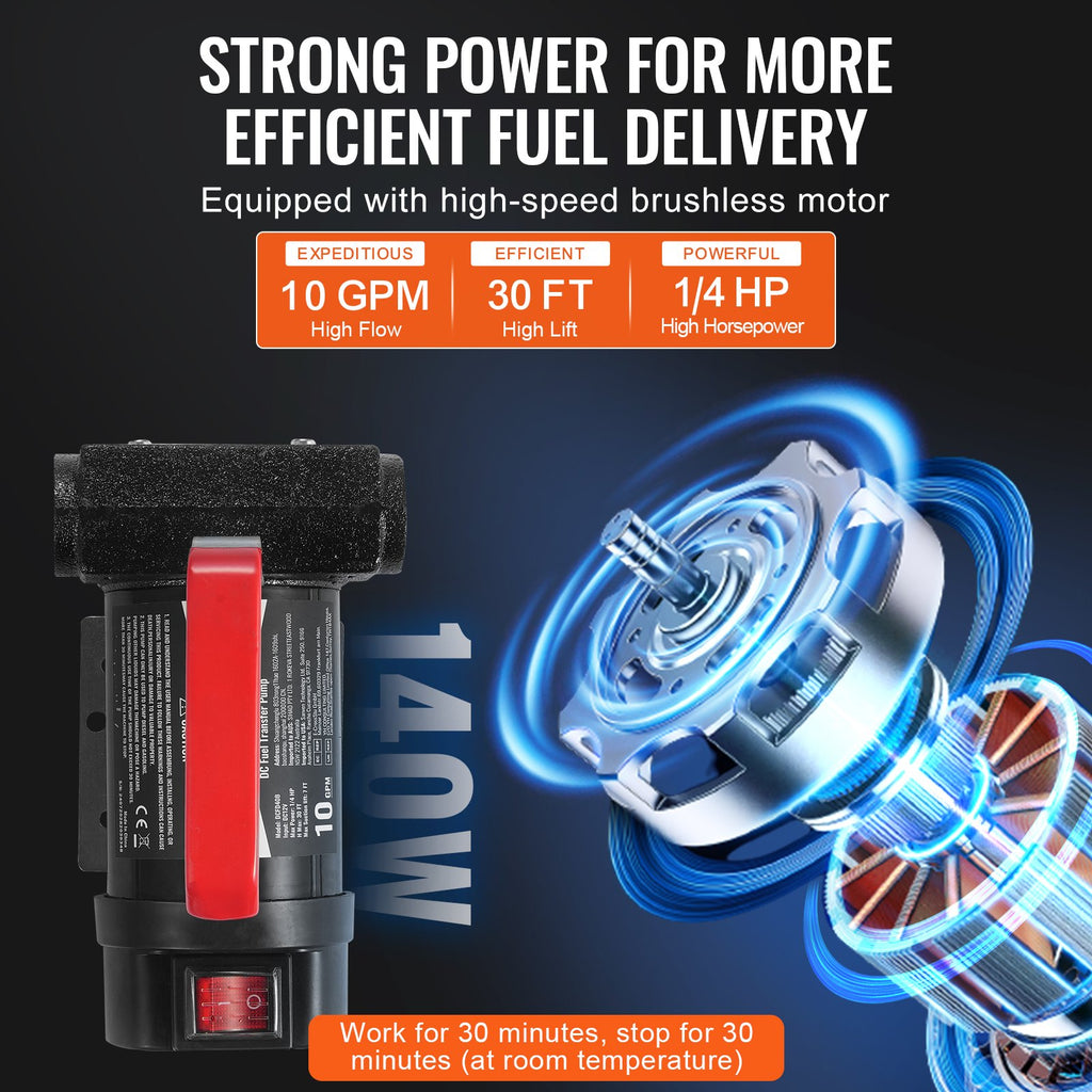 Fuel Transfer Pump 12V 10 GPM 1/4 HP Diesel Pump With Auto Fuel Nozzle and Carrying Case - Shop NCLC