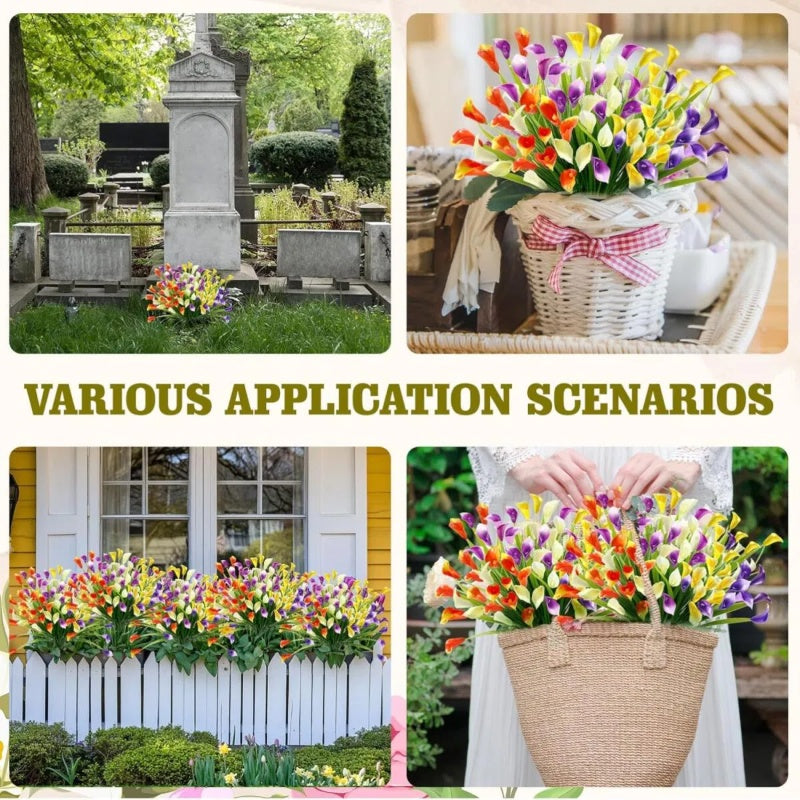 5 Bundles Artificial Calla Lilly Realistic UV Resistant Fake Flowers Artificial Plastic Long Stem Plants For Indoor Planter Home Porch Yard Spring Summer Cemetery Decor - Shop NCLC