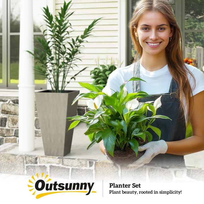 Tall Planters For Outdoor Plants Set Of 3, 28 In Taper Planters With Drainage Holes, Indoor Plant Pots, Front Porch Decor, Grey