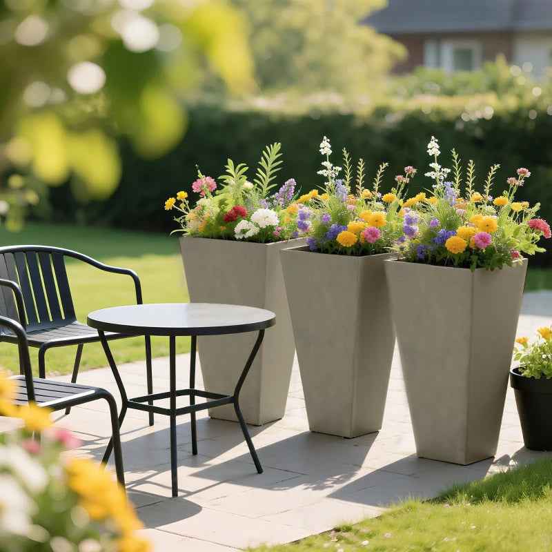 Tall Planters For Outdoor Plants Set Of 3, 28 In Taper Planters With Drainage Holes, Indoor Plant Pots, Front Porch Decor, Grey