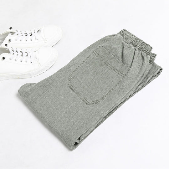 Linen solid color casual pants - Shop NCLC