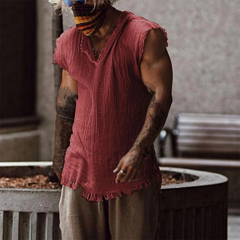 Men's Solid Color Short Sleeve Casual Sleeveless - Shop NCLC