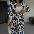 Printed Design Long-sleeved Shirt Wide-leg Pants Women's Two-piece Set