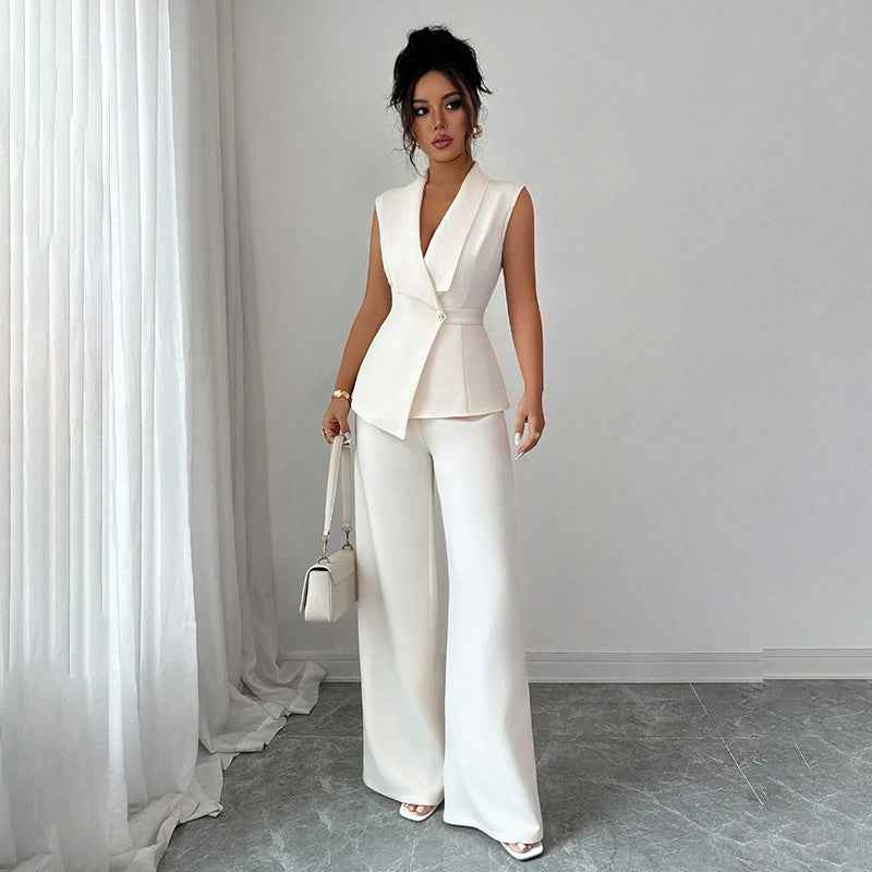 Sleeveless Blazer And Straight-leg Pants Women's Two-piece Set