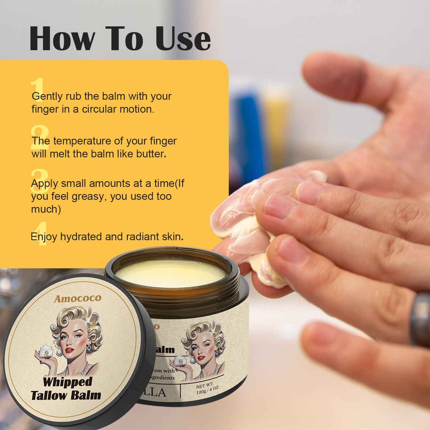 Waybill Amococo Whipped Tallow Balm Deep Hydration & Soothing Natural Beauty Cream For Face, Body Lips Universal Skin Balm With Vanilla Scent