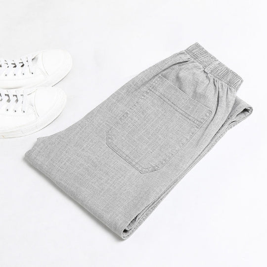 Linen solid color casual pants - Shop NCLC