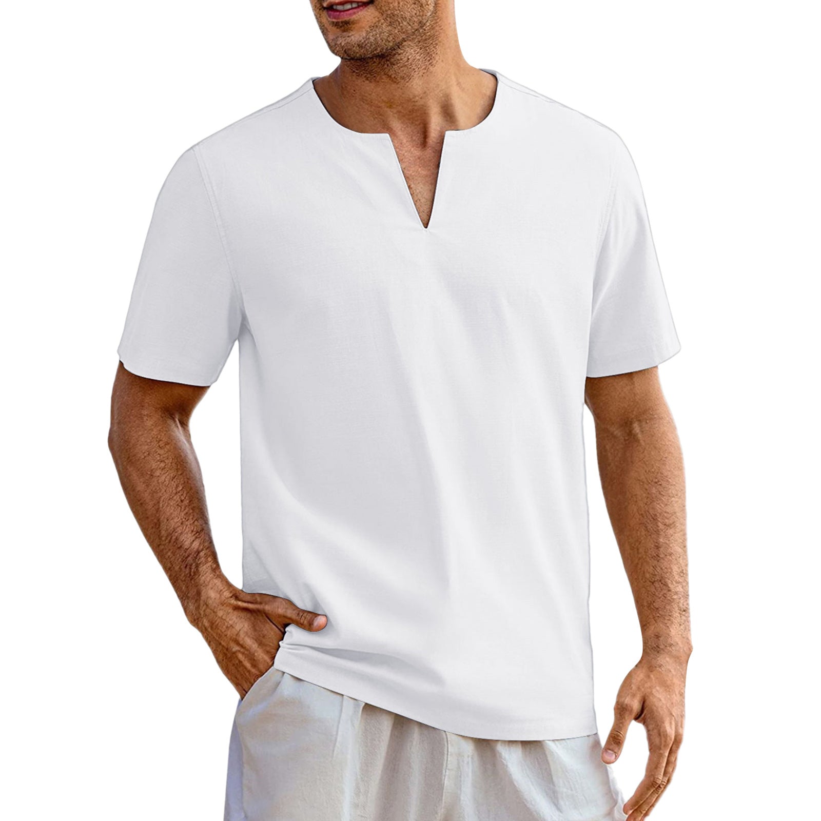 Men's Solid Color Short Sleeve Casual Shirt - Shop NCLC