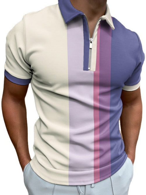 3D Printed Lapel Short Sleeve Pullover Casual