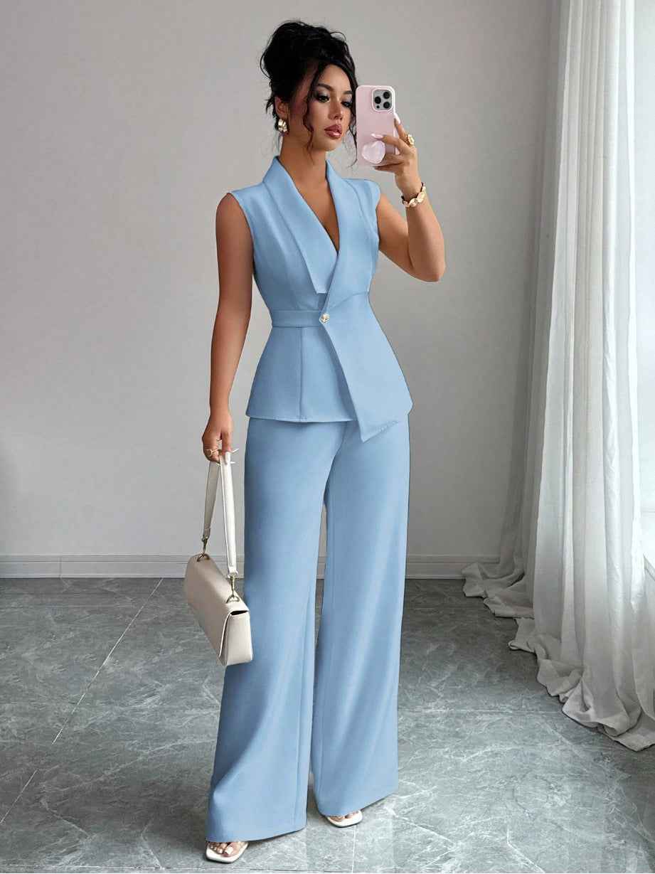 Sleeveless Blazer And Straight-leg Pants Women's Two-piece Set