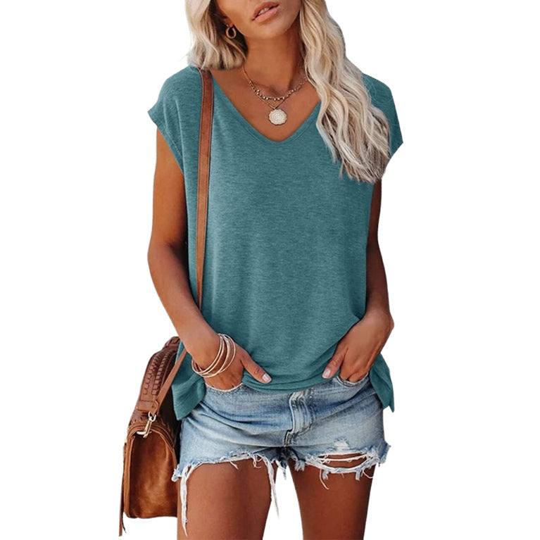 Women's Summer V-Neck Solid Color Casual Loose Short-Sleeve - Shop NCLC