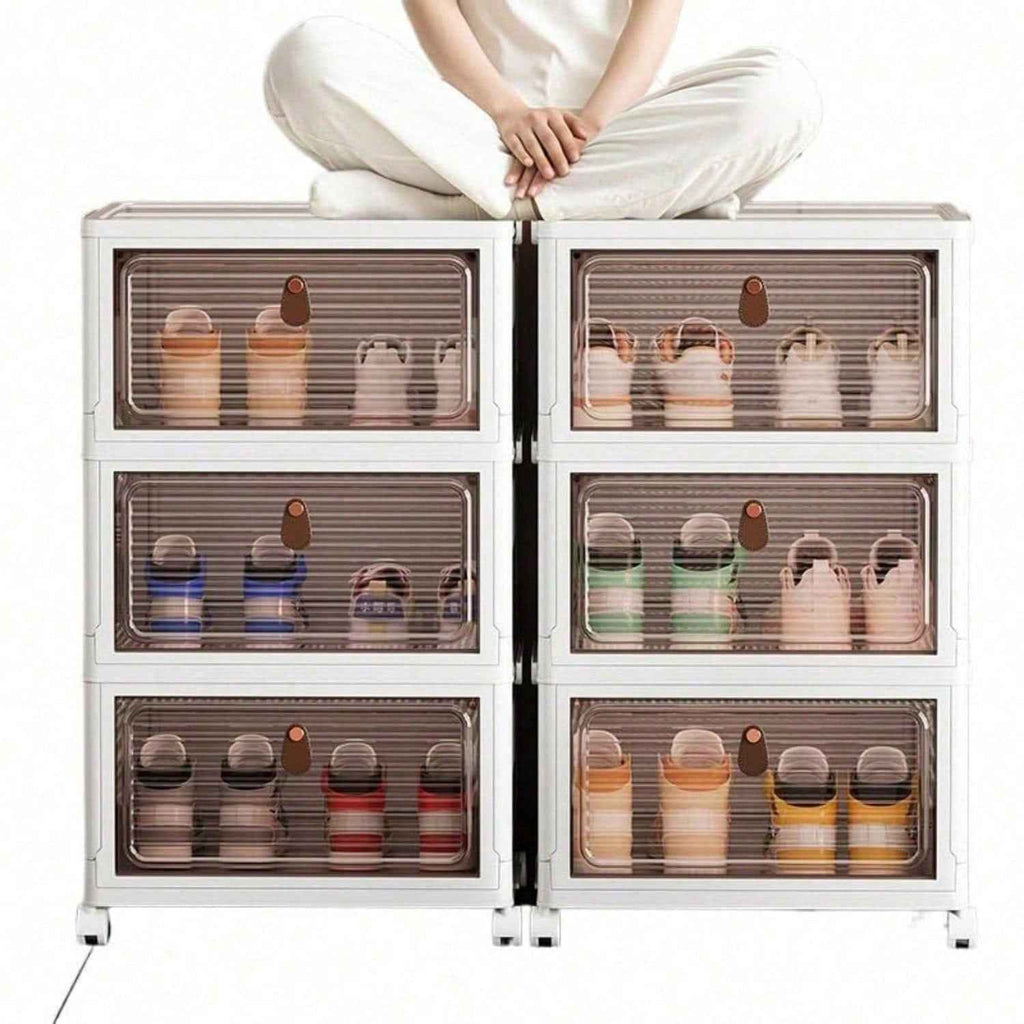 Stackable Shoe Storage Rack, Plastic Cabinet With Clear Doors For Home Use