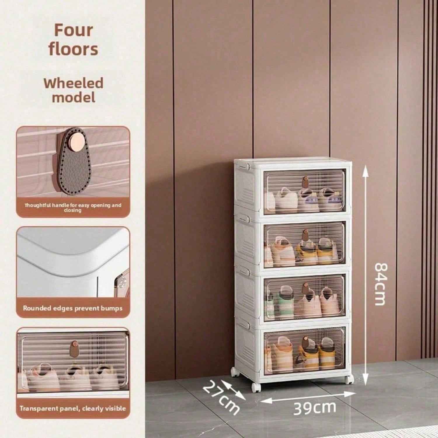 Stackable Shoe Storage Rack, Plastic Cabinet With Clear Doors For Home Use