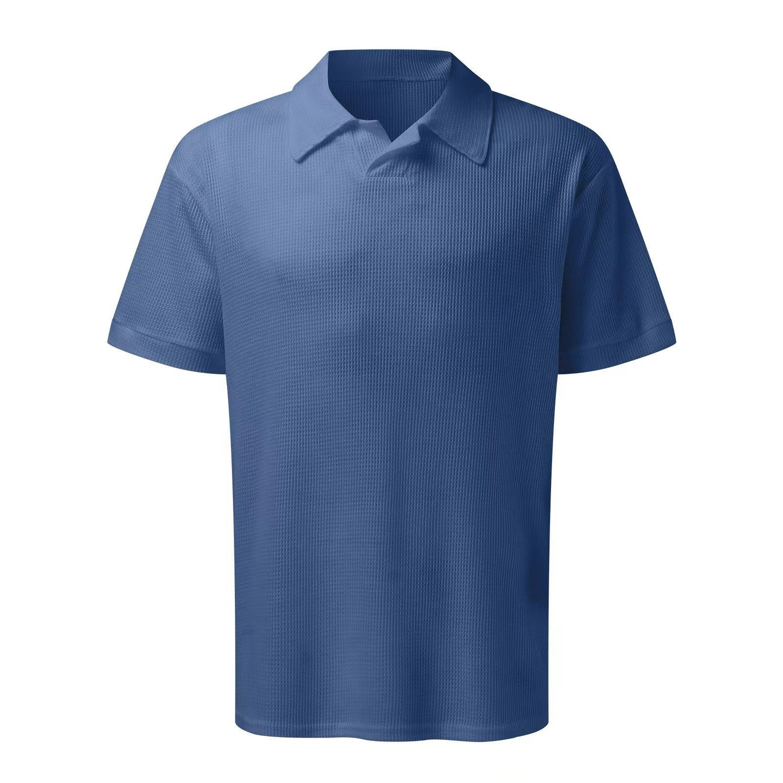 2pcs Set Men V Neck Polo Shirt Lapel Short Sleeve Men's Suit Waffle Style Casual Fashion T-Shirt Summer - Shop NCLC