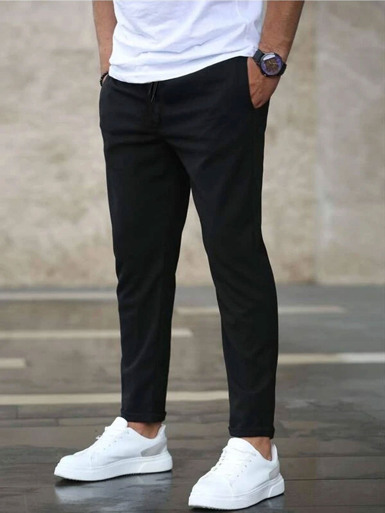 Men's Solid Color Casual Cropped Pants - Shop NCLC