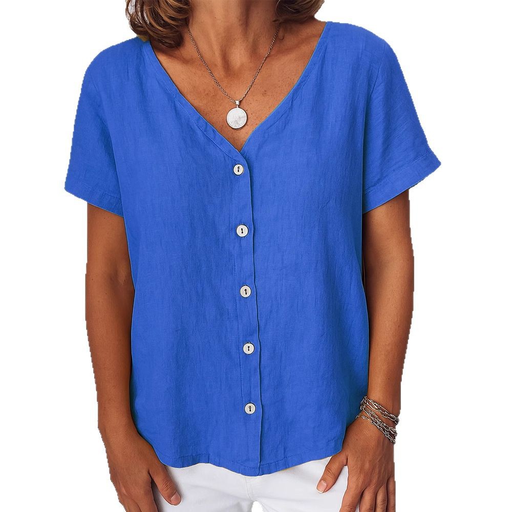 Casual Short-Sleeve V-Neck Cardigan Multi-Color Womens Shirt - Shop NCLC