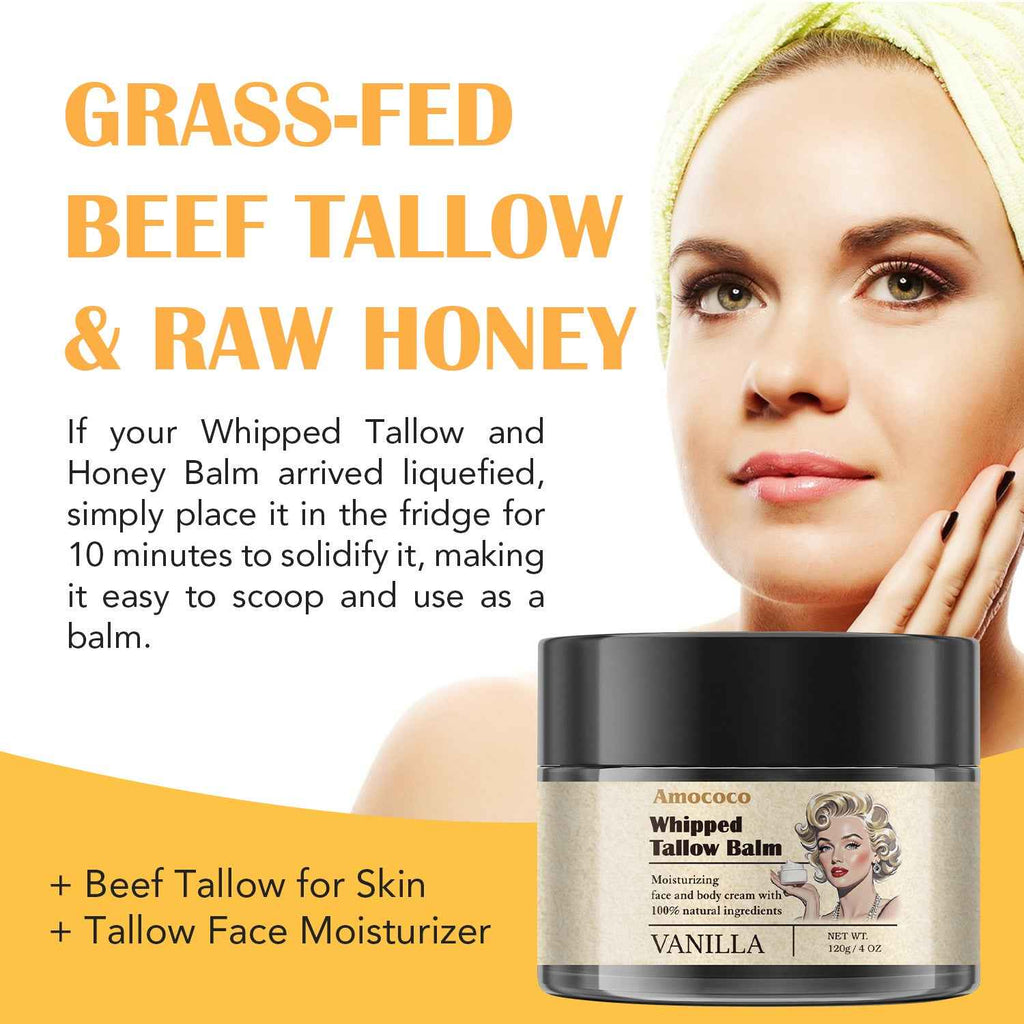 Waybill Amococo Whipped Tallow Balm Deep Hydration & Soothing Natural Beauty Cream For Face, Body Lips Universal Skin Balm With Vanilla Scent