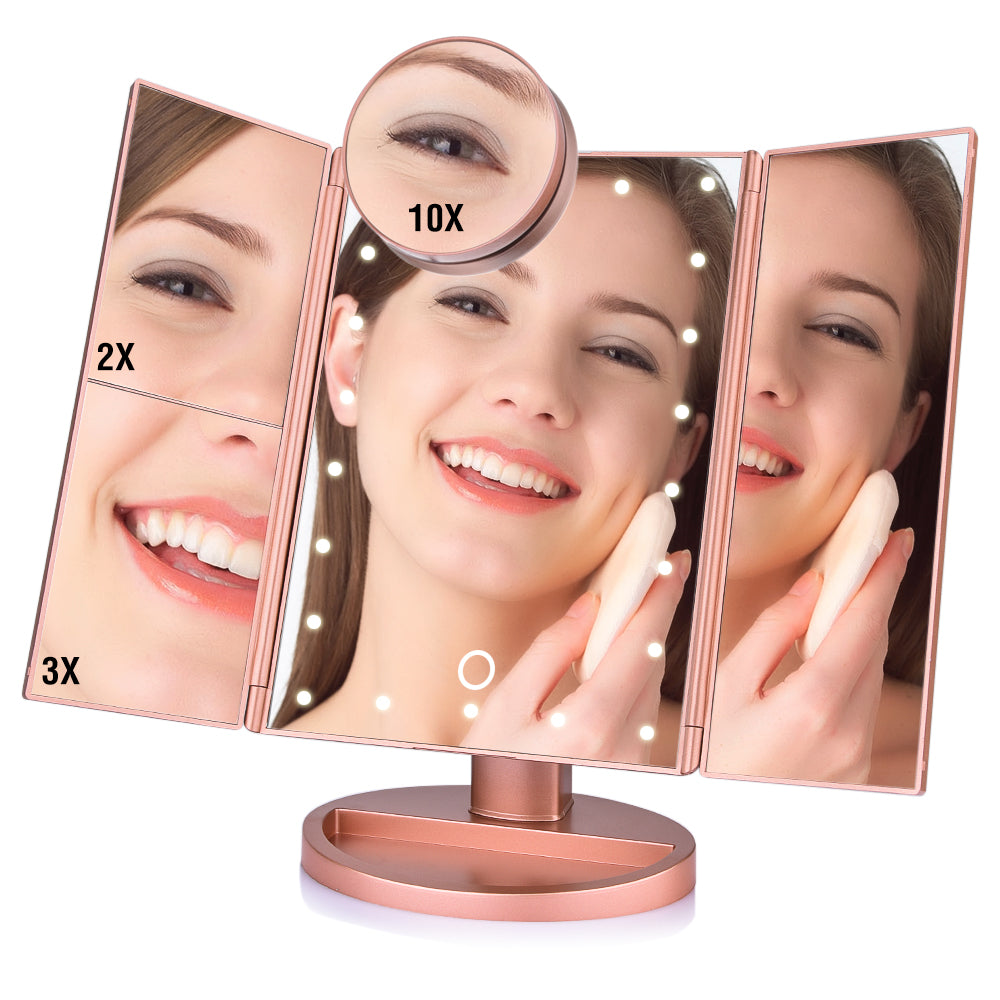 24 LED Magnifying Lighted Cosmetic Makeup Mirror Tabletop Tri-fold Touch Screen Mirror Touch Screen - Shop NCLC
