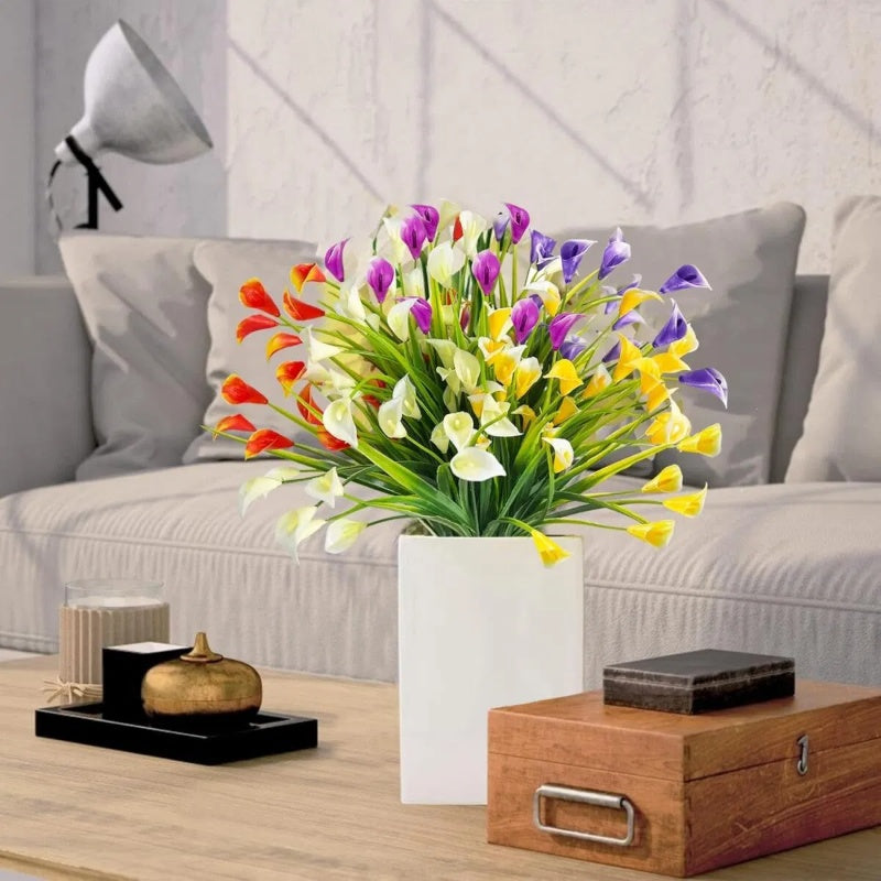 5 Bundles Artificial Calla Lilly Realistic UV Resistant Fake Flowers Artificial Plastic Long Stem Plants For Indoor Planter Home Porch Yard Spring Summer Cemetery Decor - Shop NCLC
