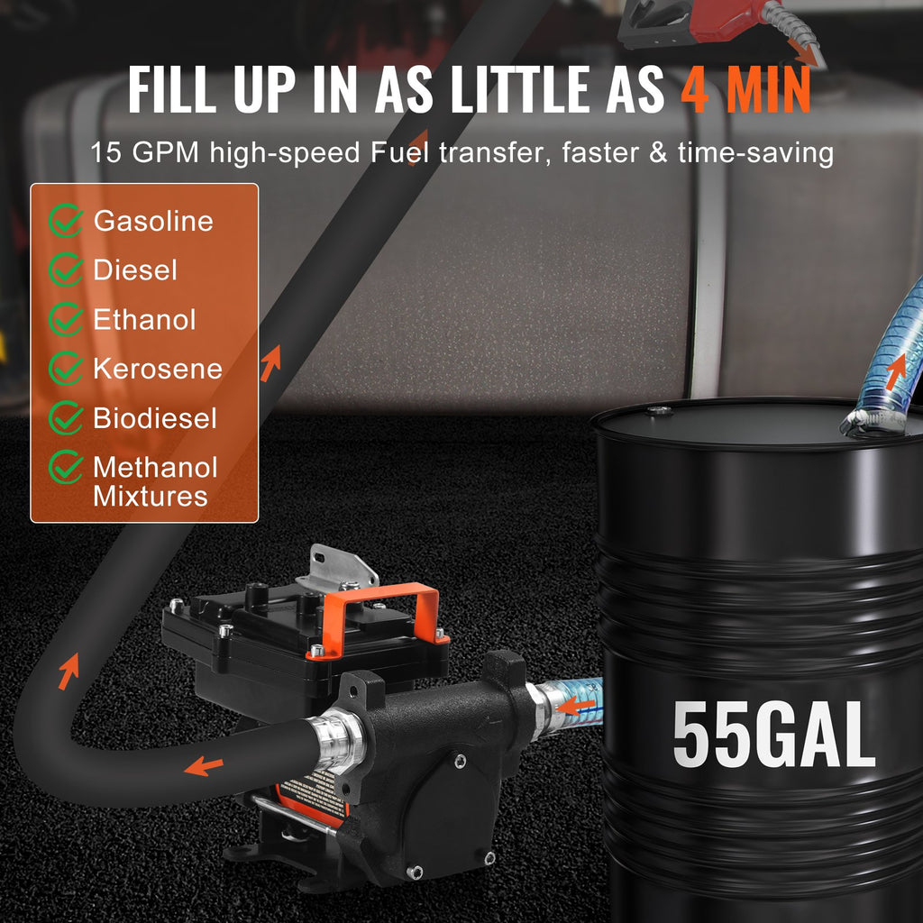 Fuel Transfer Pump 12V 15 GPM 1/4 HP Diesel Pump With Auto Fuel Nozzle - Shop NCLC