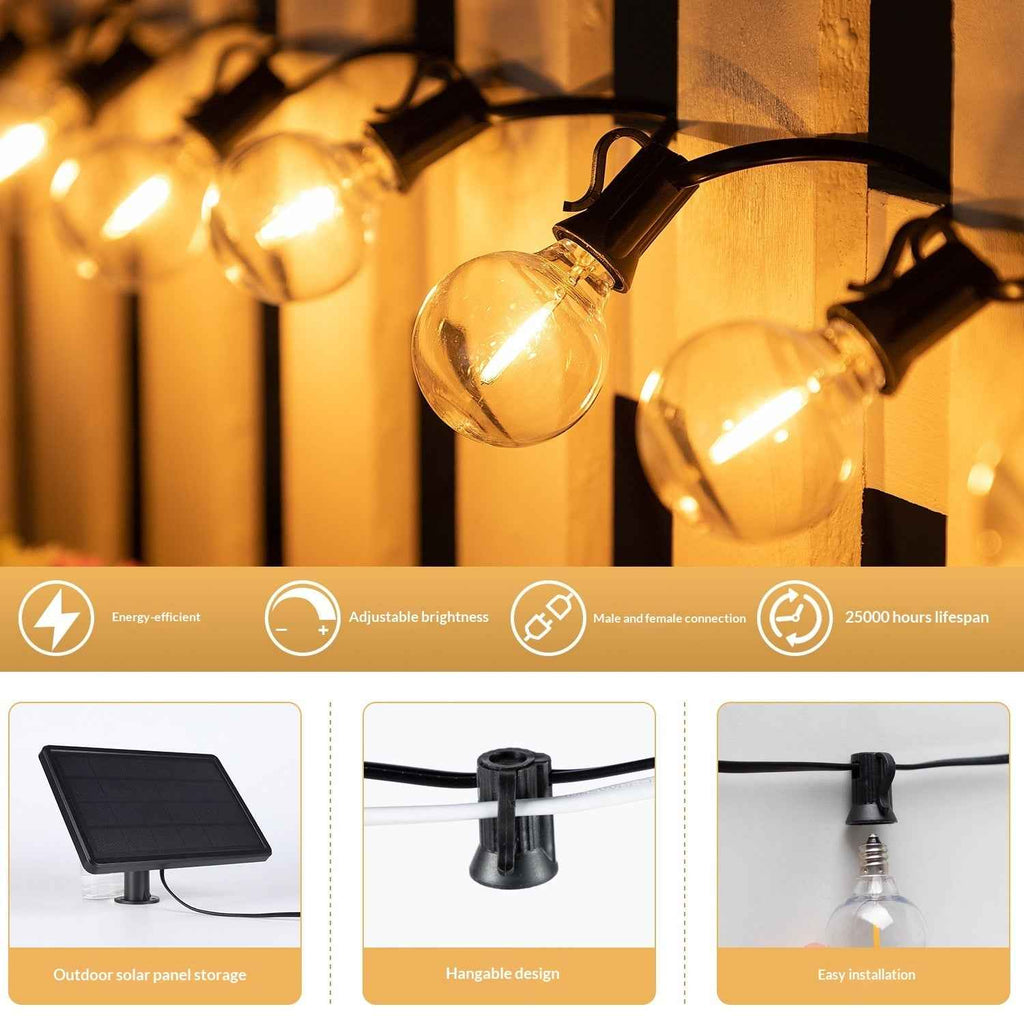 25-Light 15.25ft Outdoor Solar Copper Wire String Lights – Waterproof & Weatherproof Patio Fairy Lighting