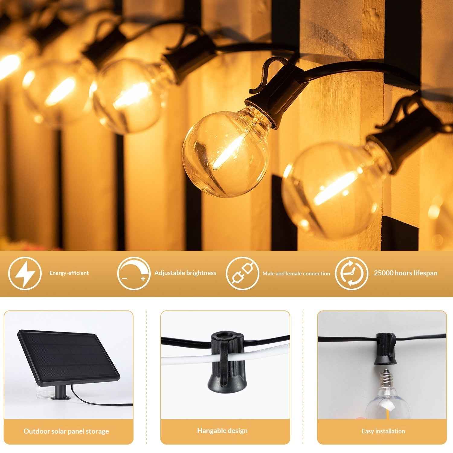 25-Light 15.25ft Outdoor Solar Copper Wire String Lights – Waterproof & Weatherproof Patio Fairy Lighting