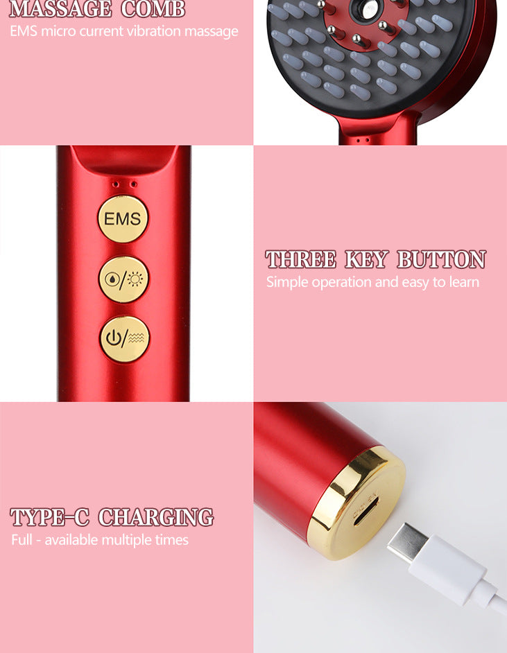 Red Light Anti Hair Loss Electric Massage Comb Scalp Care Essence Infuser Vibrating Hair Growth Stimulator Portable Rechargeable SPA Tool for Men Women to Prevent Breakage and Improve Hair Health with Nano Spray Set - Shop NCLC