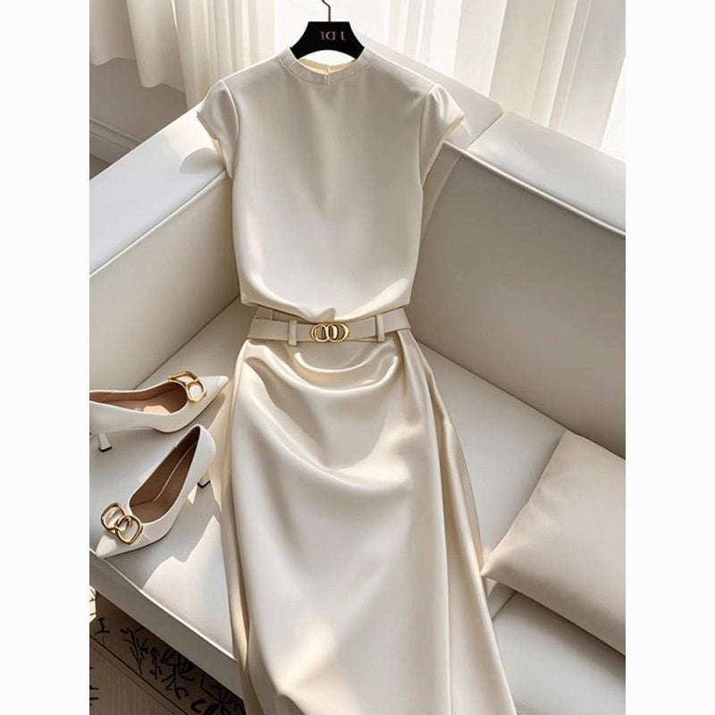 Round-neck T-shirt Top With A Pencil Skirt Professional Set - Shop NCLC