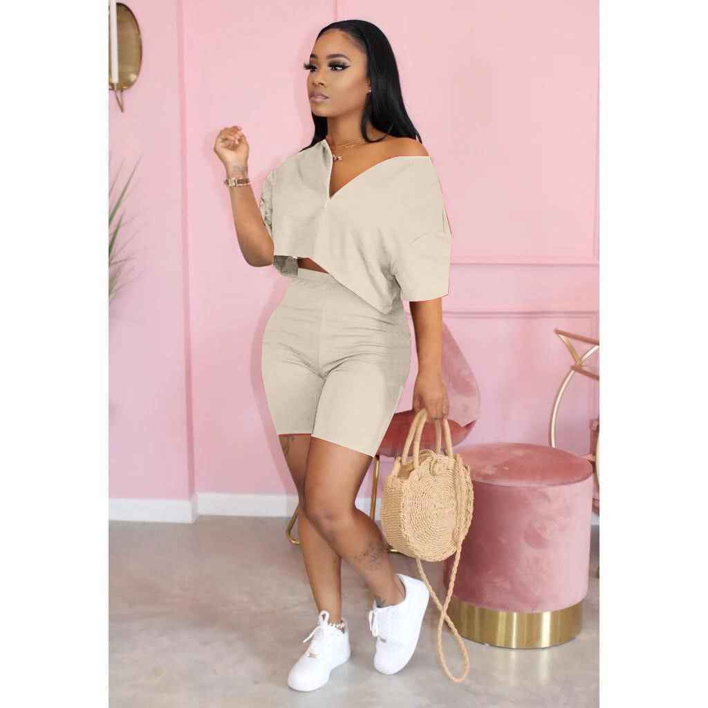 Women Pure Color Two Piece Set