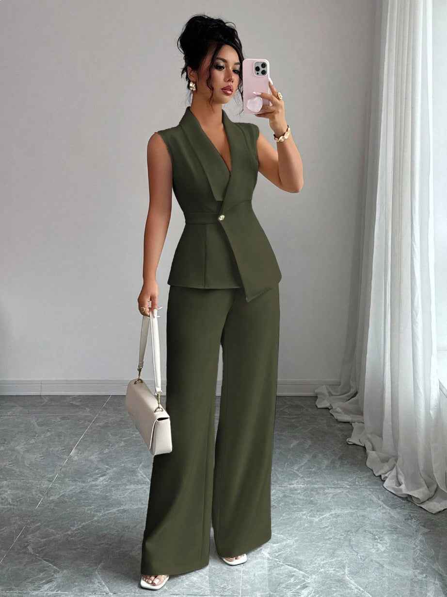 Sleeveless Blazer And Straight-leg Pants Women's Two-piece Set