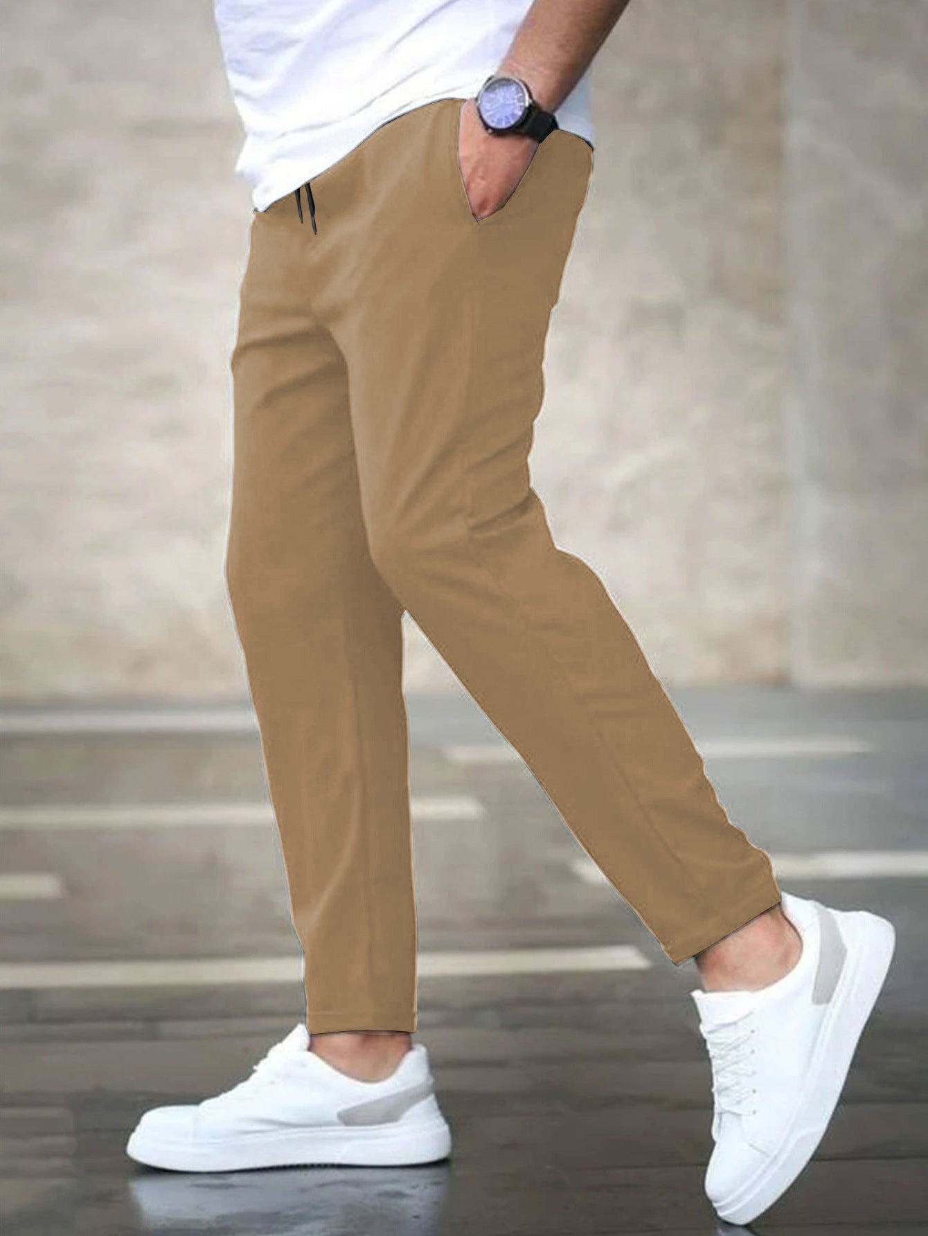 Men's Solid Color Casual Cropped Pants - Shop NCLC