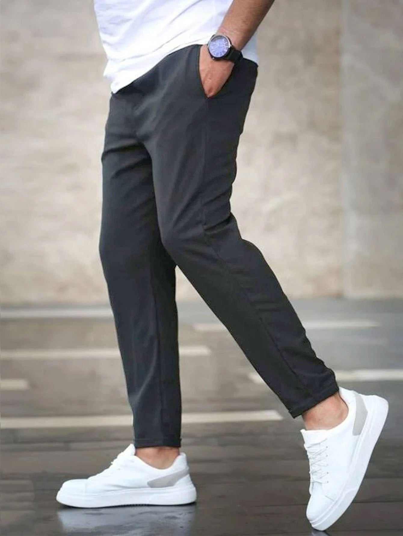 Men's Solid Color Casual Cropped Pants - Shop NCLC