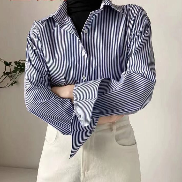 Blue Professional Striped Shirt For Women - Shop NCLC