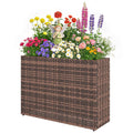 Tall Rectangular Planter with Removable Liner, Holes, PE Wicker Large Planter Box for Indoor Outdoor Plants, Brown