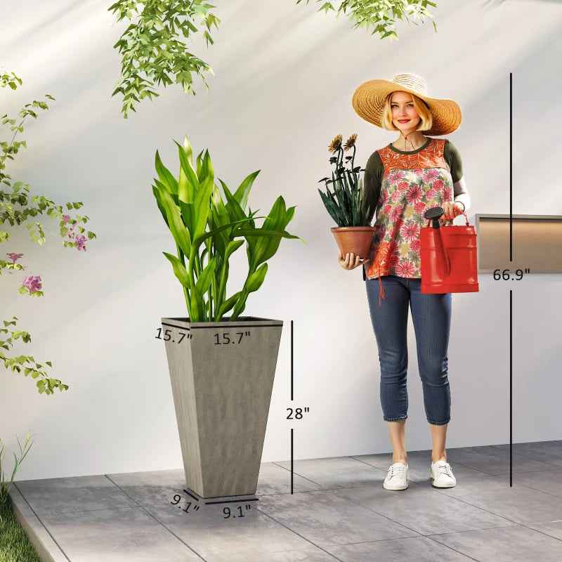 Tall Planters For Outdoor Plants Set Of 3, 28 In Taper Planters With Drainage Holes, Indoor Plant Pots, Front Porch Decor, Grey