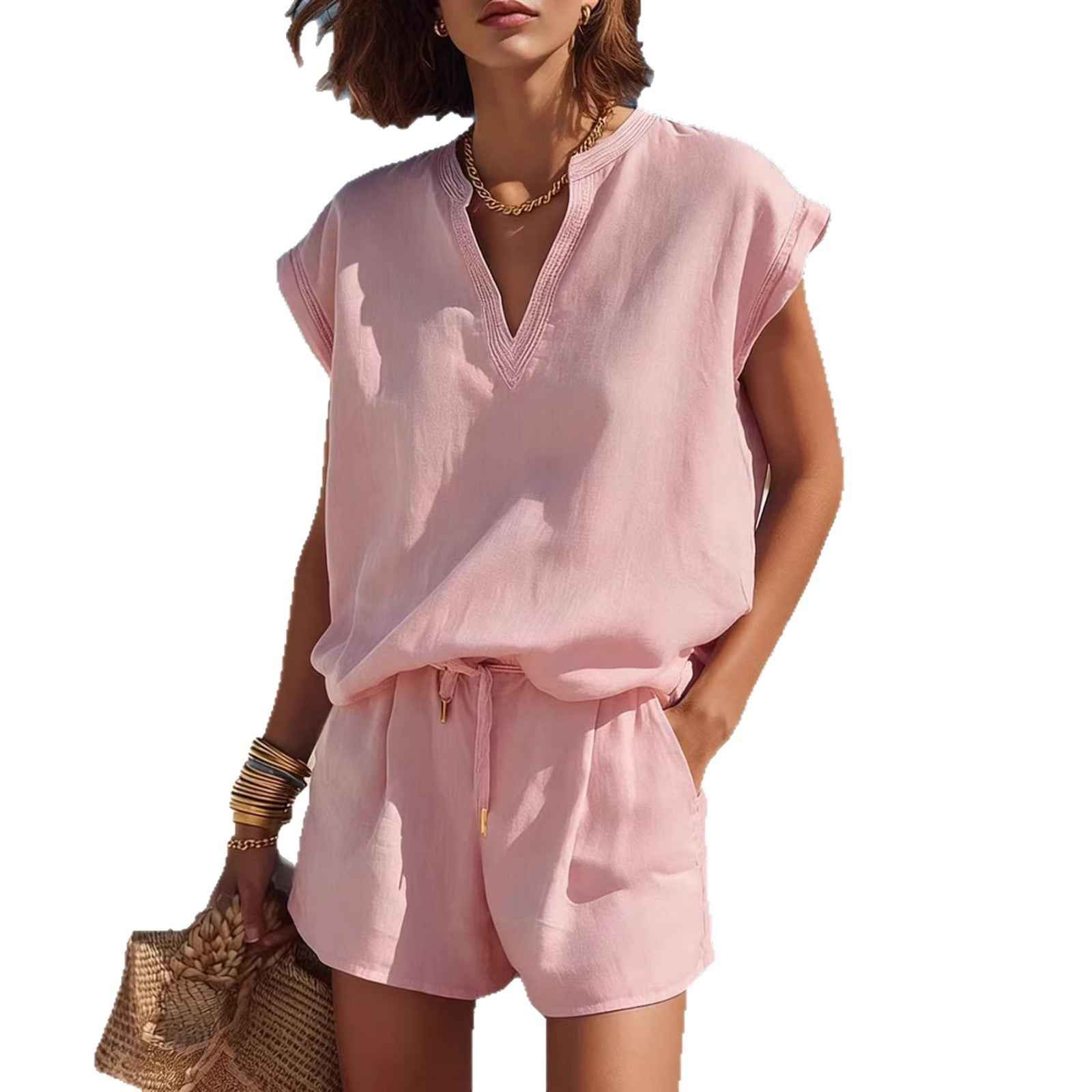 Women's Casual Resort-style Top And Shorts Set