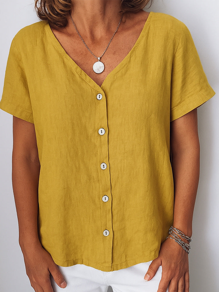 Casual Short-Sleeve V-Neck Cardigan Multi-Color Womens Shirt - Shop NCLC